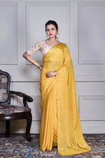 Thumbnail for Morchari Yellow Chiffon Hand Embroidery Saree And Stitched Blouse
