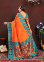 Thumbnail for Lorenvalley Fashion Orange Soft Paithani Silk Woven Design Rich Zari Meenakari Weaving Saree - Distacart