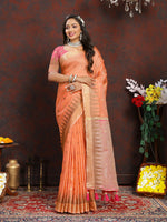 Thumbnail for Lorenvalley Fashion Orange Soft Katan Silk Woven Design Zari Weaving Pallu Saree - Distacart