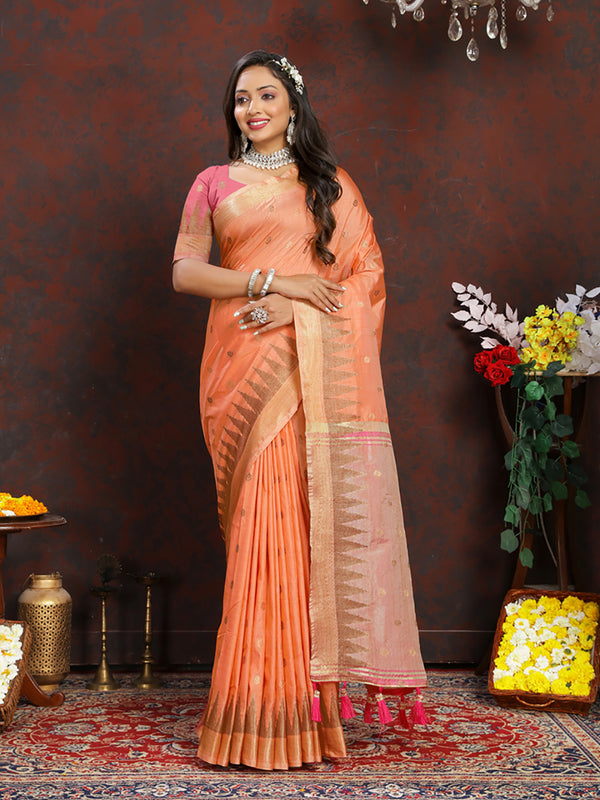 Lorenvalley Fashion Orange Soft Katan Silk Woven Design Zari Weaving Pallu Saree - Distacart