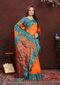 Thumbnail for Lorenvalley Fashion Orange Soft Paithani Silk Woven Design Rich Zari Meenakari Weaving Saree