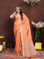 Thumbnail for Lorenvalley Fashion Orange Soft Katan Silk Woven Design Zari Weaving Pallu Saree - Distacart