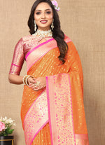 Thumbnail for Lorenvalley Fashion Orange Soft Silk weaving Design Rich Zari Weaving Saree - Distacart