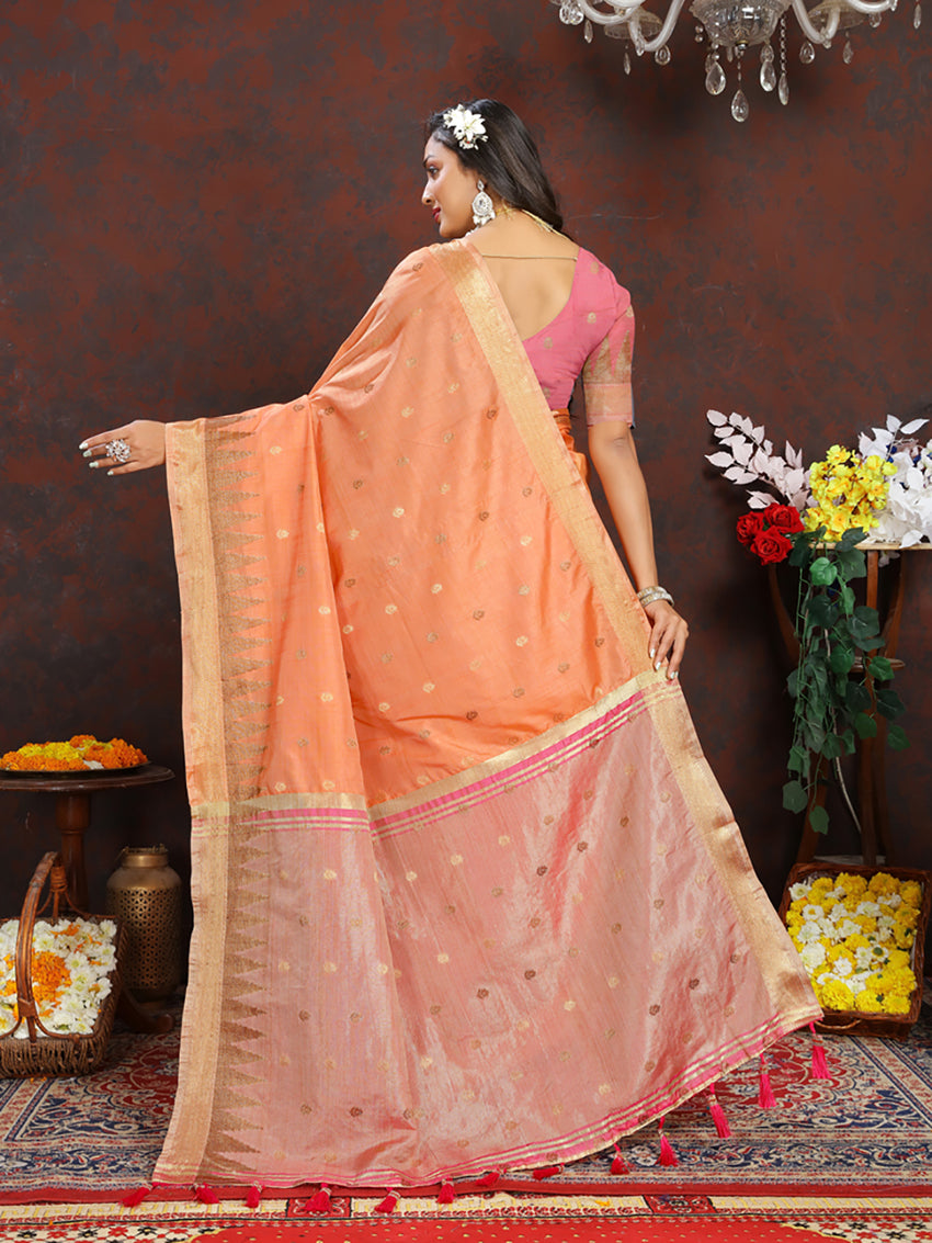 Lorenvalley Fashion Orange Soft Katan Silk Woven Design Zari Weaving Pallu Saree - Distacart