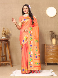 Thumbnail for Lorenvalley Fashion Orange Soft Paithani Silk Woven Design Rich Zari Meenakari Weaving Saree