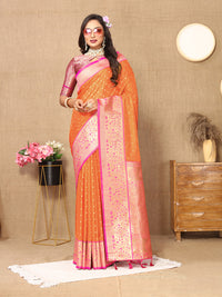 Thumbnail for Lorenvalley Fashion Orange Soft Silk weaving Design Rich Zari Weaving Saree