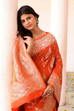 Thumbnail for Joban Fashion Orange Banarasi Soft Pure Handloom Banarasi Silk Saree