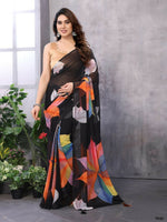 Thumbnail for Partywear Designer Black Georgette Fancy Saree - Satrangi - Distacart