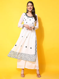 Thumbnail for Women Off-White georgette Aari work A-Line Kurta with Sharara - Rasiya