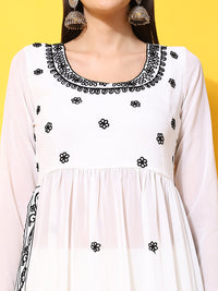 Thumbnail for Women Off-White georgette Aari work A-Line Kurta with Sharara - Rasiya
