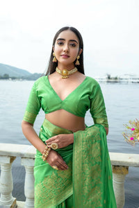 Thumbnail for Aastha Fashion Green Woven Soft Silk Saree with Blouse - Distacart