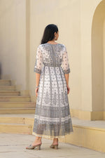 Thumbnail for Juniper White Ethnic Motif Printed Chiffon Long Dress With Dori