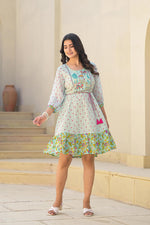 Thumbnail for Juniper Mint Green Ethnic Motif Printed Short Dress With Dori