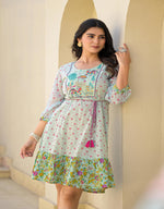 Thumbnail for Juniper Mint Green Ethnic Motif Printed Short Dress With Dori