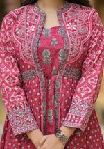 Thumbnail for Juniper Maroon Floral Printed Cotton Long Dress With Shrug