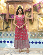 Thumbnail for Juniper Maroon Floral Printed Cotton Long Dress With Shrug
