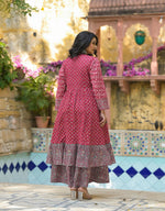 Thumbnail for Juniper Maroon Floral Printed Cotton Long Dress With Shrug