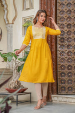 Thumbnail for Juniper Mustard Viscose Embroidered Kurta With Thread Work And Sequins - Distacart