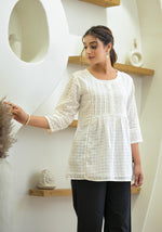 Thumbnail for Juniper White Solid Cotton Tunic With Buttons & Lace - Distacart