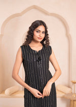 Thumbnail for Juniper Black Geometric Embroidered Viscose Kurta with Mirror & Thread Work - Distacart