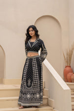 Thumbnail for Juniper Black & White Printed Lehenga Choli Set with Ethnic Motifs