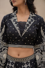 Thumbnail for Juniper Black & White Printed Lehenga Choli Set with Ethnic Motifs
