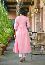 Thumbnail for Juniper Women's Onion Pink Solid Cotton Kurta With Thread Embroidery - Distacart