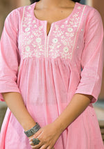 Thumbnail for Juniper Women's Onion Pink Solid Cotton Kurta With Thread Embroidery - Distacart