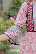 Thumbnail for Juniper Red Ethnic Motif Printed Cotton Long Dress With Sequins & Doris - Distacart