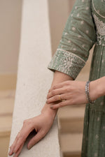 Thumbnail for Juniper Sage Green Embroidered Flared Maxi Dress with Inner Slip and Button-Down Detailing