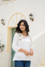 Thumbnail for Juniper White Solid Viscose Tunic With Thread Work - Distacart