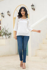 Thumbnail for Juniper White Solid Viscose Tunic With Thread Work - Distacart