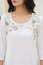 Thumbnail for Juniper White Solid Viscose Tunic With Thread Work - Distacart