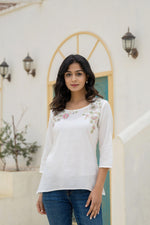 Thumbnail for Juniper White Solid Viscose Tunic With Thread Work - Distacart