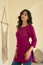 Thumbnail for Juniper Plum Embroidered Tunic Top with Button Detailing