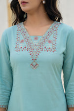 Thumbnail for Juniper Aqua Solid Viscose Tunic With Thread Work - Distacart