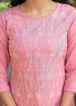 Thumbnail for Juniper Onion Pink Embroidered Viscose Kurta with Sequins & Cotton Lace - Distacart