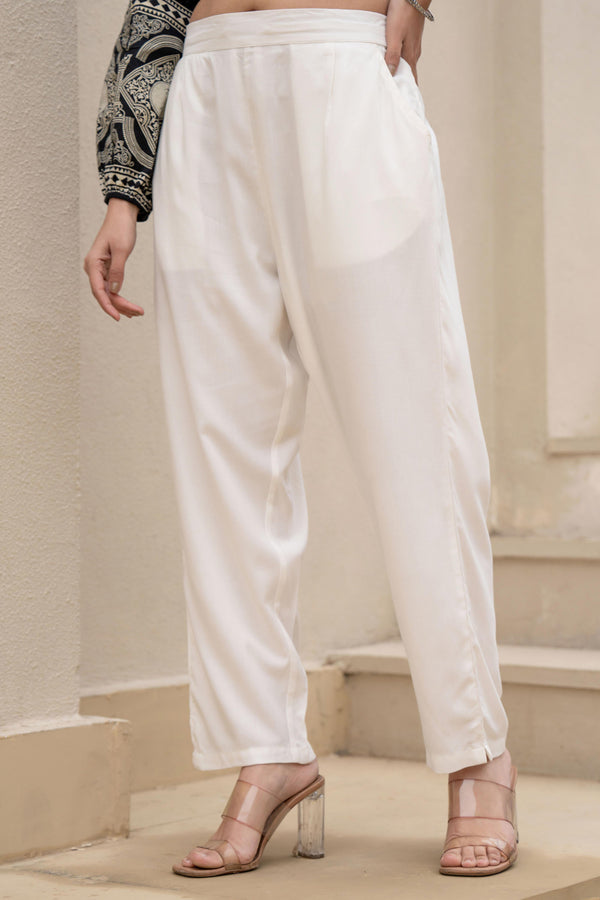 Juniper White Solid Viscose Pants - Distacart
