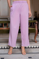 Thumbnail for Juniper Lavender Floral Embroidered Cotton Slub Kurta with Palazzo & Hook Closure - Distacart
