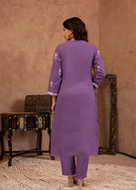Thumbnail for Juniper Purple Embroidered Cotton Kurta with Palazzo - Distacart