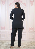 Thumbnail for Juniper Black Cotton Embroidered Kurta-Pant Set with Thread Work & Buttons - Distacart