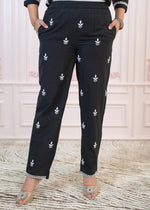 Thumbnail for Juniper Black Cotton Embroidered Kurta-Pant Set with Thread Work & Buttons - Distacart