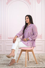 Thumbnail for Juniper Lavender Embroidered Cotton Kurta with Pant