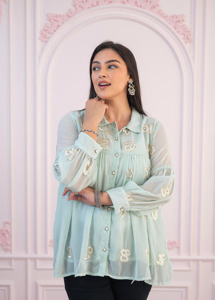 Juniper Mint Embroidered Cotton Kurta with Pant