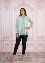 Thumbnail for Juniper Mint Embroidered Cotton Kurta with Pant