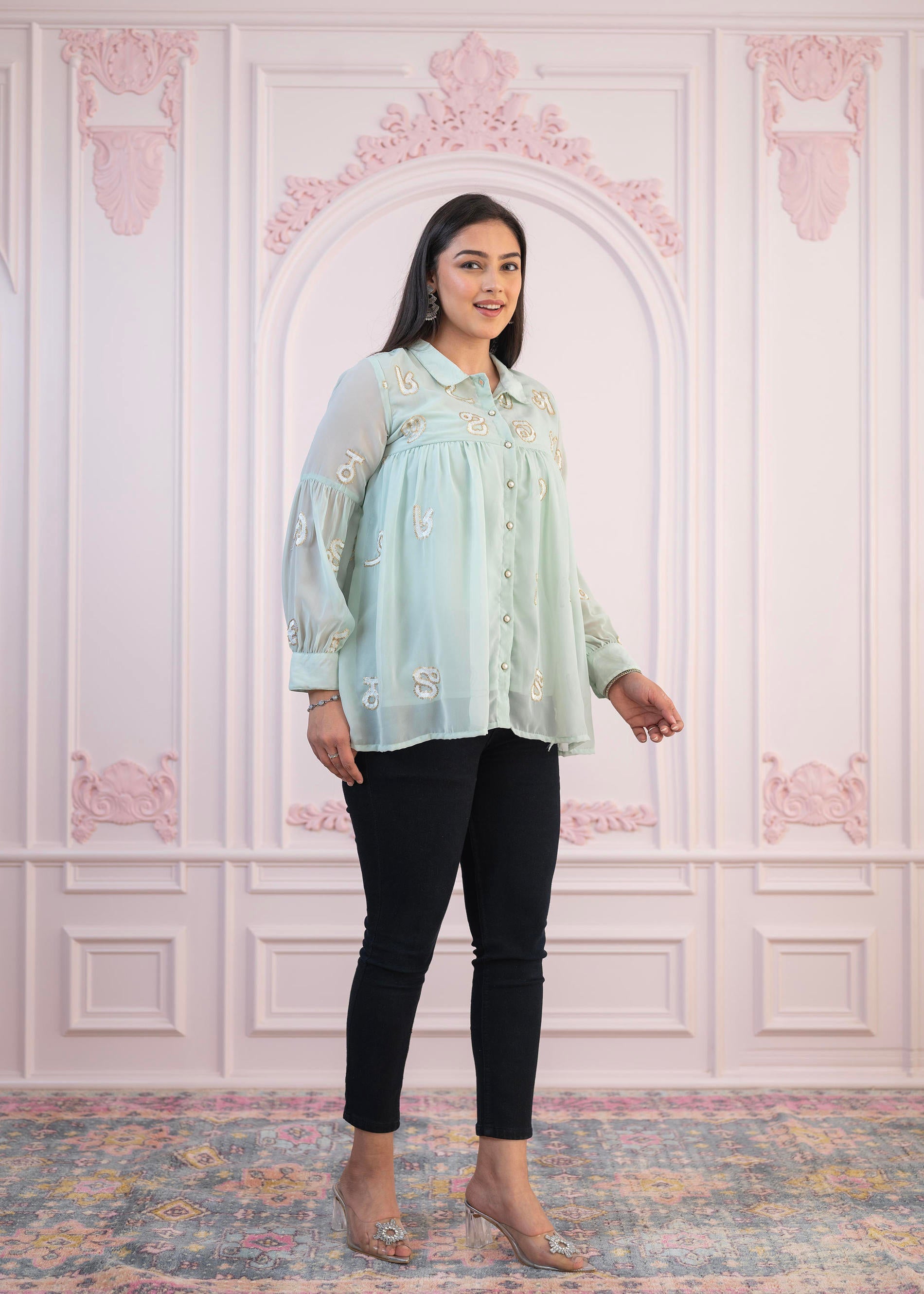 Juniper Mint Embroidered Cotton Kurta with Pant