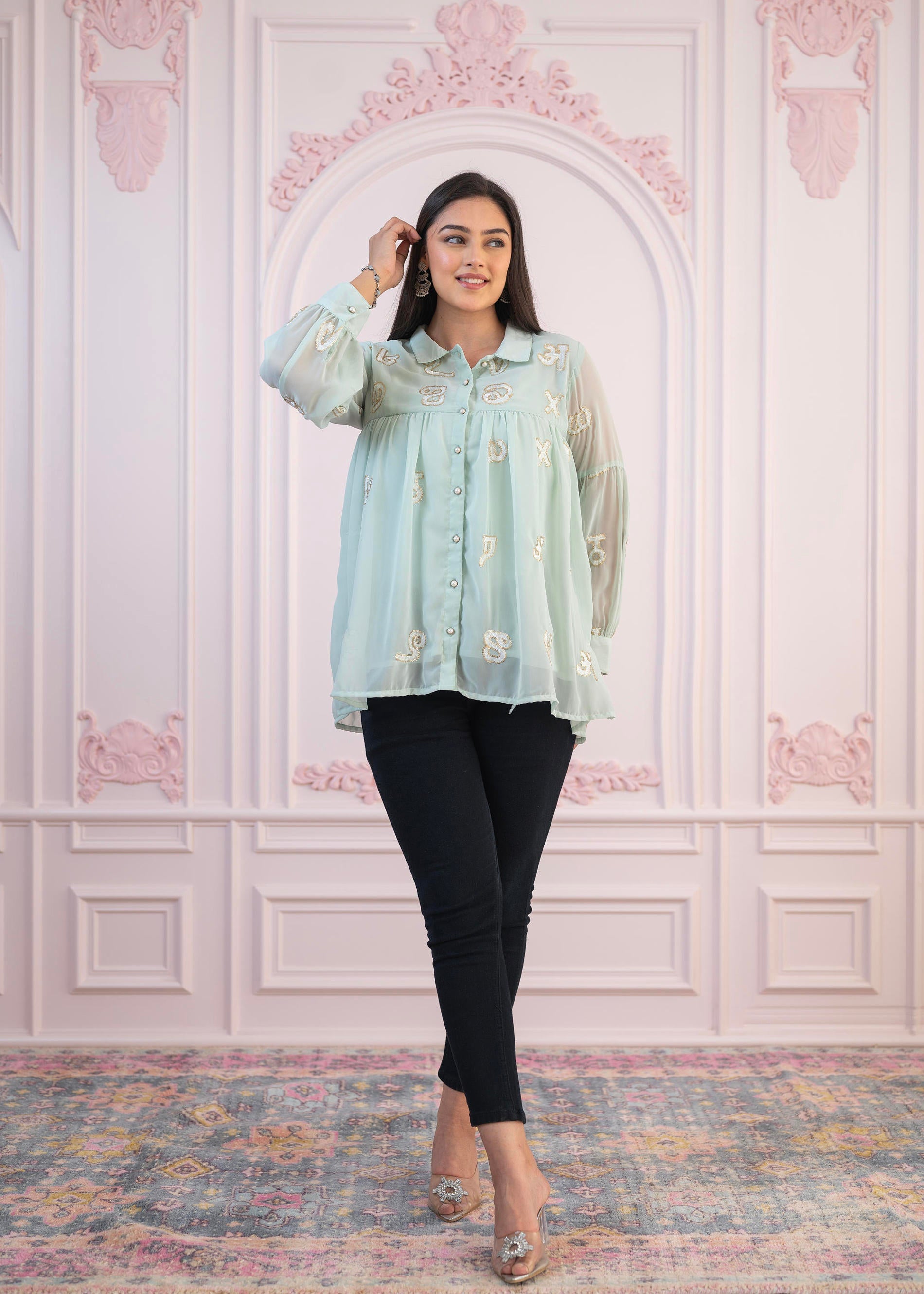 Juniper Mint Embroidered Cotton Kurta with Pant