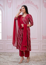 Thumbnail for Juniper Maroon Angrakha-Style Kurta Set with Gota Work and Dupatta