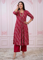 Thumbnail for Juniper Maroon Angrakha-Style Kurta Set with Gota Work and Dupatta