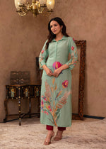 Thumbnail for Juniper Mint Floral Printed Viscose Kurta with Shell Buttons - Distacart